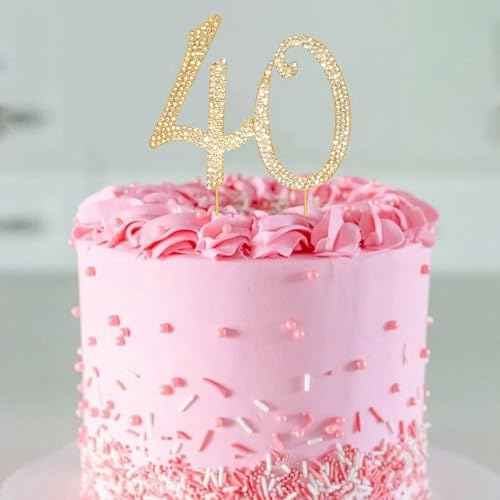 Gold 40th Birthday Cake Topper Rhinestones Cake Decorations for 40th Birthday Party