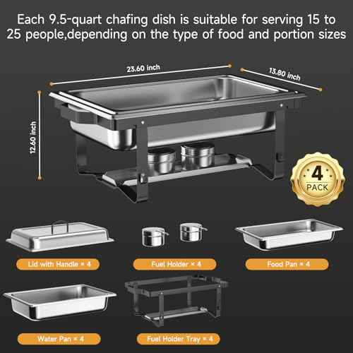 Chafing Dishes for Buffet 4 Pack (4 Count)