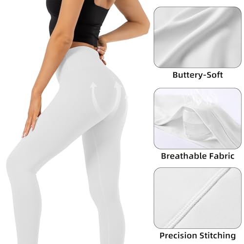 High Waist Butt Lifting Leggings for Women Buttery Soft Breathable Yoga Pants with Hidden Pocket Tummy Control Gym White