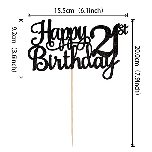 1 PCS Happy 21st Birthday Cake Topper Glitter Cheers to 21 Years Cake Pick 21 Fabulous Cake Decoration for 21st Birthday Party Decorations Supplies Black