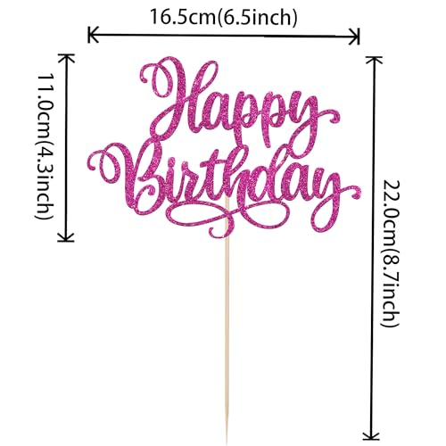 1 PCS Happy Birthday Cake Topper Glitter Happy Birthday Cake Pick for Celebrating Happy Anniversary Party Cake Decorations Supplies Rose Red