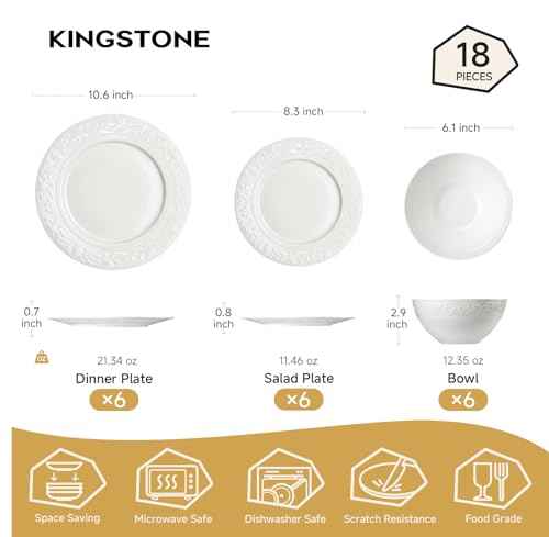 18Pcs Vintage Relief White Bone China Set