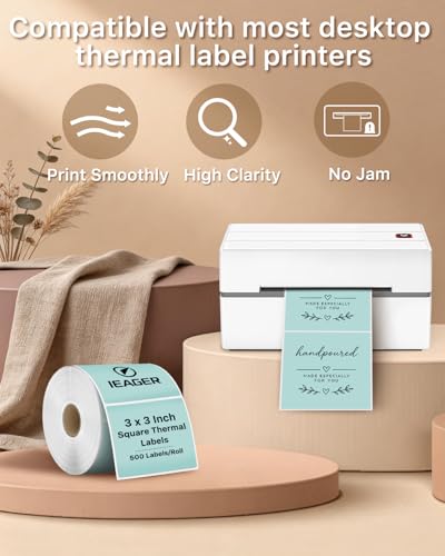 Green 3" x 3" Square Thermal Label Stickers