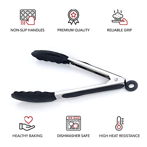 Kitchen Tongs for Cooking with Silicone Tips by Boxiki Kitchen