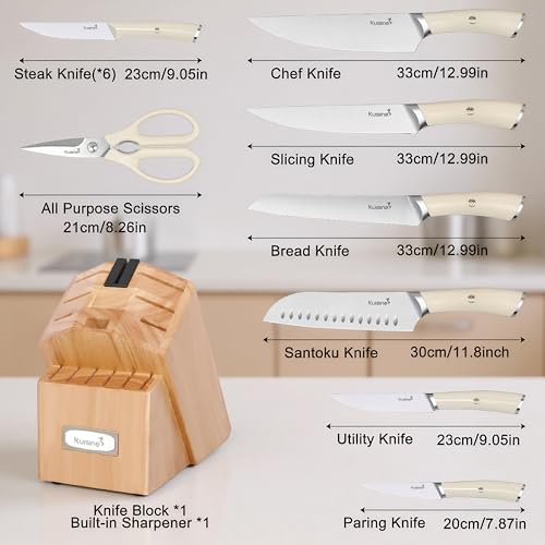 Upgraded Knife Set High Carbon Stainless Steel Super Sharp Blade Ergonomic Rivet Handle (15 Count)