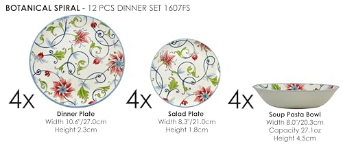 12 Piece Porcelain Dinnerware Set for 4