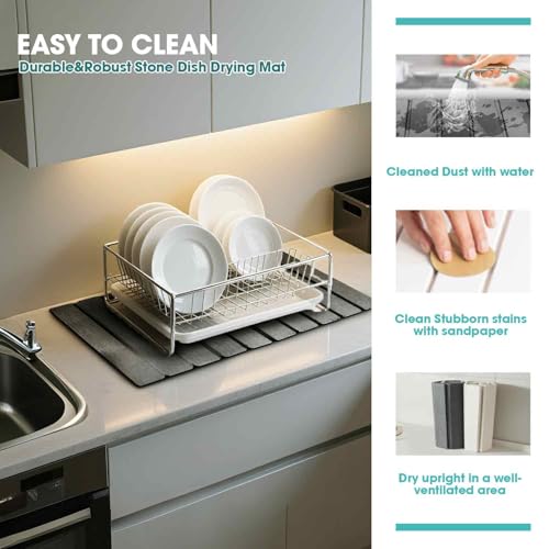 Dish Drying Mat Stone Bath Mat Diatomaceous Earth Stone Drying Mat For Kitchen Counter Sink Bath Mat Quick Dry Non Slip Foldable Dish Drying Rack Mat Large