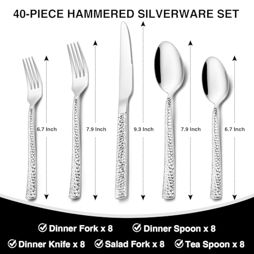 Hammered Silverware Set (40 Count)