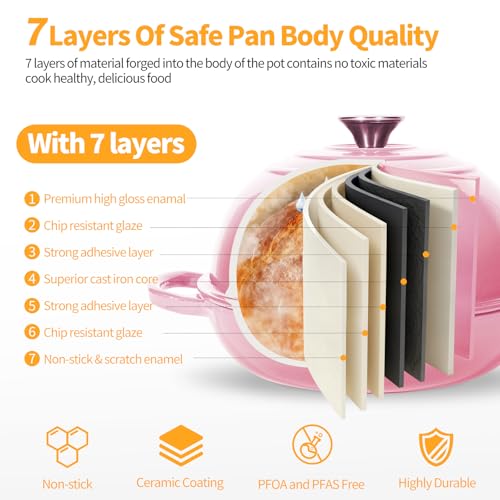 6QT Enameled Cast Iron Pink Dutch Oven For Sourdough Bread Baking