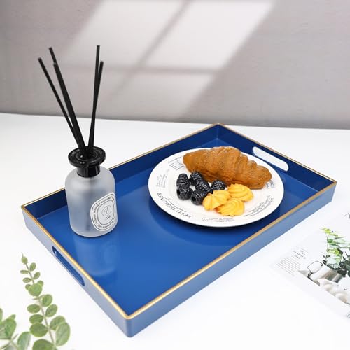 Blue Decorative Serving Tray with Handles