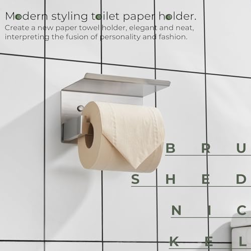 Toilet Paper Roll Holder Brushed Nickel Toilet Paper Holder with Shelf Stainless Steel Bathroom Dispenser Wall Mounted