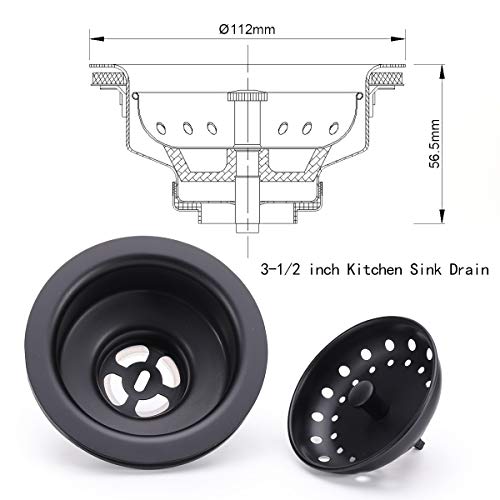 3-1/2 Inch Kitchen Sink Stainless Steel Basket Strainer Water Stopper with Drain Assembly, Black Finish Rustproof and Durable