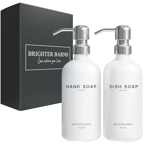 White Glass Hand and Dish Soap Dispenser Set by Brighter Barns (2 Count)