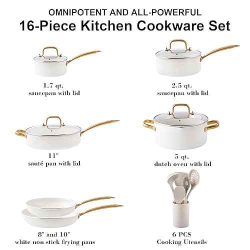 Pots and Pans Set Nonstick Granite Gold Cookware Set