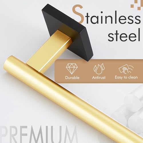 Bathroom Towel Bar Bath Towel Holders for Toilet Kitchen Cabinet Wall Mount 24 Inch Black with Gold Stainless Steel B4005GDK