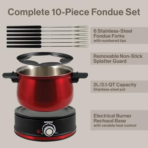 Arolla 10 Pieces Stainless Steel Electric Fondue Set