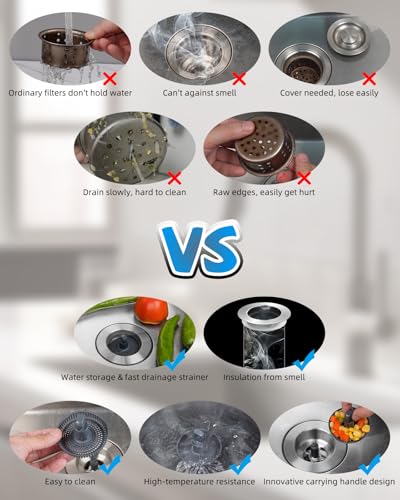 Upgraded 3 in 1 Kitchen Sink Drain Strainer and Stopper Combo