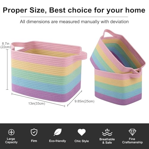 Cotton Rope Storage Baskets for Organizing Rainbow Pastel 3