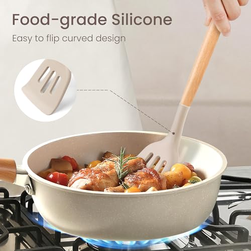 26 Piece Food Grade Silicone Kitchen Utensils Set with Wooden Handles (26 Count)