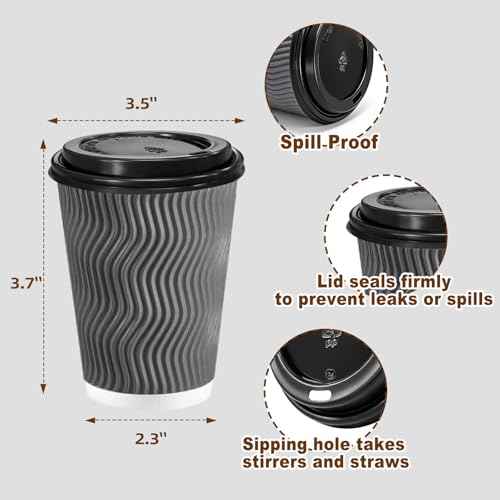 50 Pack 10 oz Insulated Disposable Coffee Cups With Lids (50 Count)