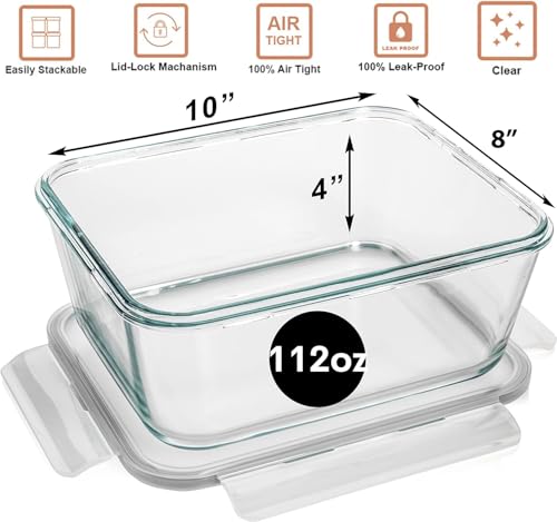3300 ml 112 oz LARGE Glass Food Container with Locking Lid. Ideal for Storing food