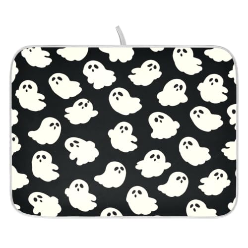 Halloween Cute Ghost Dish Drying Mat for Kitchen Counter Absorbent Microfiber Large Drying Pad Dish mats for Kitchen Countertops 18 x 24 Inch