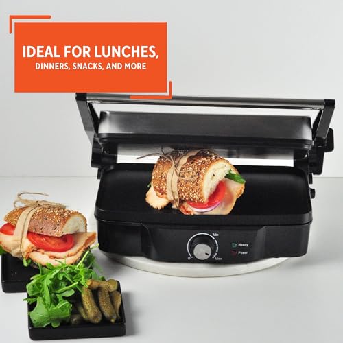 Stainless Steel Panini Press Electric with Adjustable Temperature Settings and Nonstick Plates