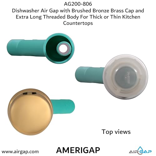 Dishwasher Air Gap with Skirted Brushed Bronze Brass Cap and Extra Long Threaded Body for Thick or Thin Kitchen Countertops