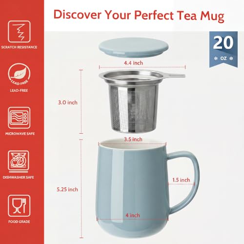 20 OZ Porcelain Tea Mug with Infuser and Lid