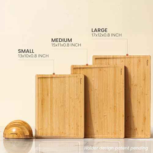 3 Piece Bamboo Cutting Board Set with Stand for Kitchen (4 Count)
