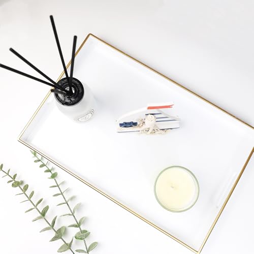 White Decorative Serving Tray with Handles