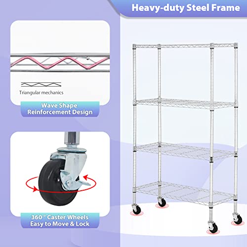 4 Tier Wire Shelf with Wheels (4 Count)