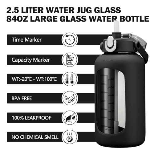 84oz Glass Water Bottle with Straw