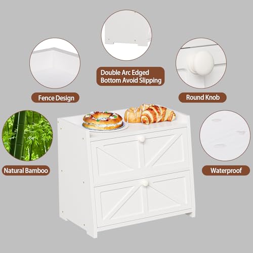 Vintage Double Layer Bread Box for Kitchen Counter Bamboo Bread Storage Container Large Capacity Bread Storage Bin