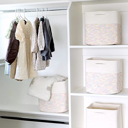 13 Inch Cube Storage Bins Cotton Rope Woven Baskets for Organizing 3 (3 Count)