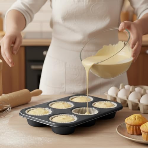 2PCS Jumbo Muffin Pan 6 Cup Cupcake Tin Nonstick Carbon Steel (2 Count)