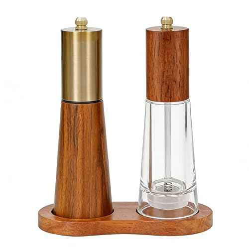 Wooden Salt and Pepper Grinder Set with Base And Acrylic Body Pepper Mill