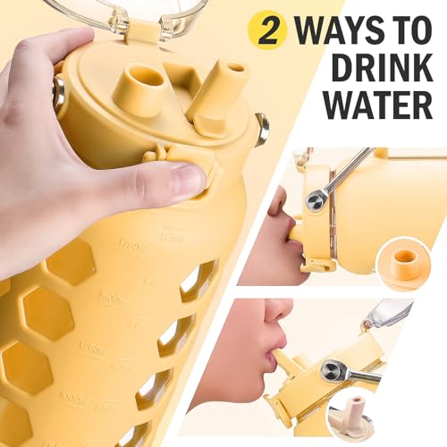 64oz Glass Water Bottle with Straw and Lid