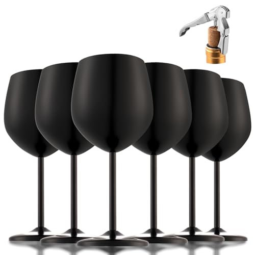 Stainless Steel Wine Glasses Set of 6 with 1 Corkscrew (6 Count)