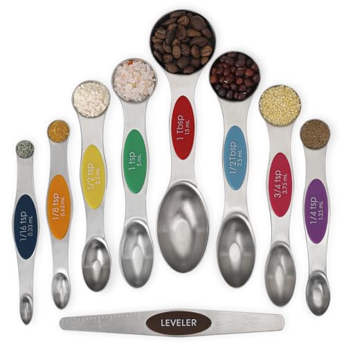 Magnetic Measuring Spoons Set of 9 Stainless Steel Dual Sided Tablespoon