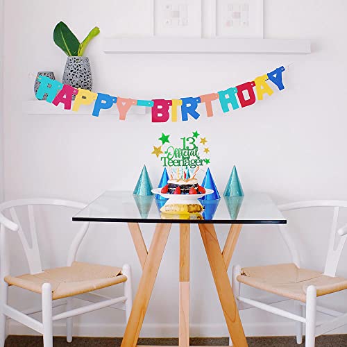 Green Gold 13th Birthday Cake Topper with Glittery Stars (7 Count)