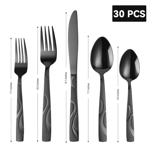 30 Piece Black Silverware Set for 6 (30 Count)