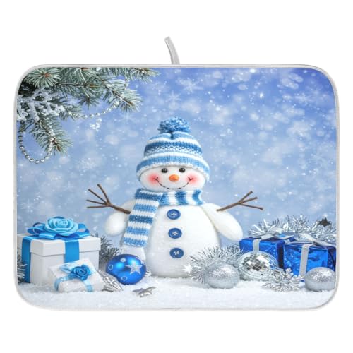 Christmas Snowman Winter Dish Drying Mat for Kitchen Counter Absorbent Microfiber Large Drying Pad Dish Mats Snowflake for Kitchen Countertops 18 x 24 Inch