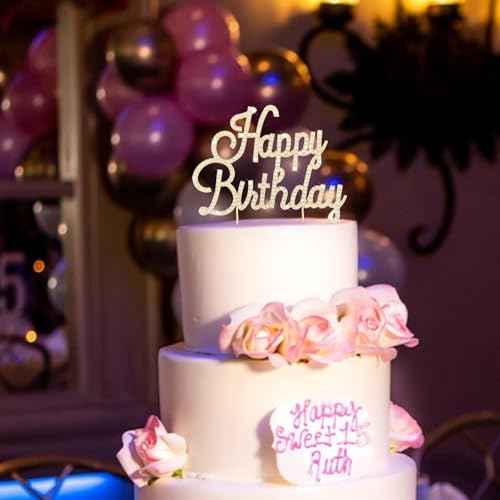 Gold Happy Birthday Cake Topper Metal Rhinestones Birthday Cake Decorations for Women