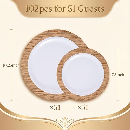 102 Pcs Wood Grain Brown Plastic Plates (102 Count)