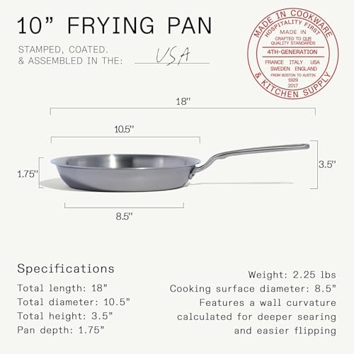 Cookware - 10-Inch Stainless Steel Frying Pan - 5 Ply Stainless Clad - Professional Cookware - Crafted in USA - Induction Compatible