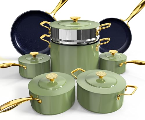 Lux LE 13Pc Ceramic Cookware Set with Elegant Gold Handle