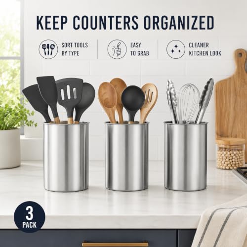 3 Pack Large Stainless Steel Utensil Holders (3 Count)