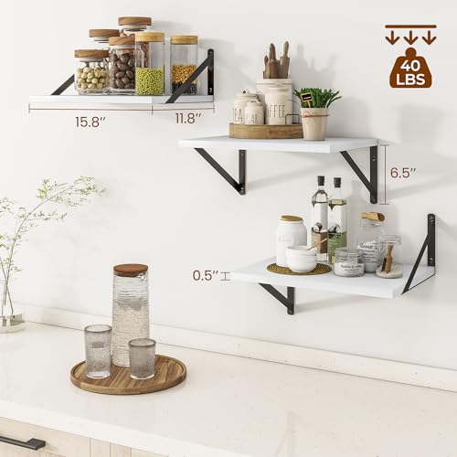 16W x 12D Deep Floating Shelves Set of 3 White (3 Count)