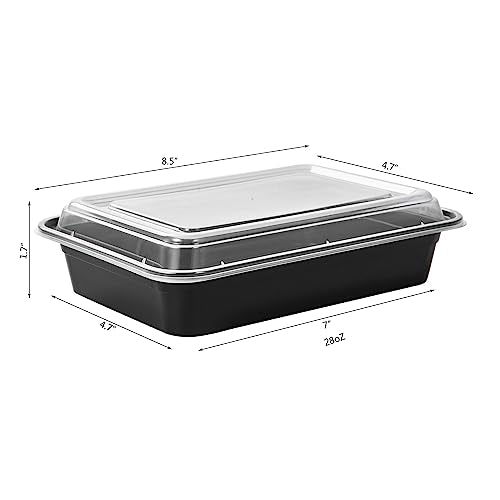 50 Pack Meal Prep Plastic Food Storage Containers With Lids 28 oz 1 Compartment Black Rectangular To Go Lunch Prepping Boxes BPA (50 Count)